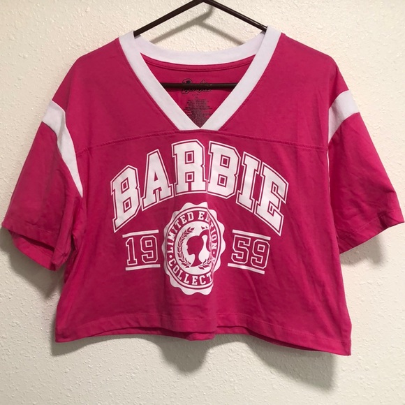 Barbie Tops - BARBIE hot pink and white crop top size XL
